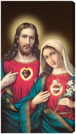 Two Hearts 10 x 18 Canvas Print, Sacred Heart and the Immaculate Heart