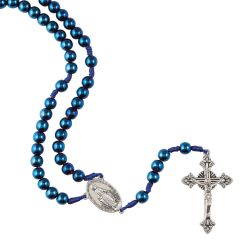 'Miraculous' Blue Hematite Cord Rosary