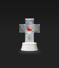 Lighted Cardinal Swirl Cross