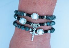 Gray Agate St. Benedict Wrap Rosary Bracelet
