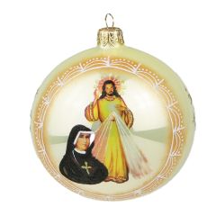 Divine Mercy and St. Faustina Glass Ornament