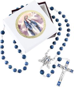 Miraculous Medal Blue Wood Rosary